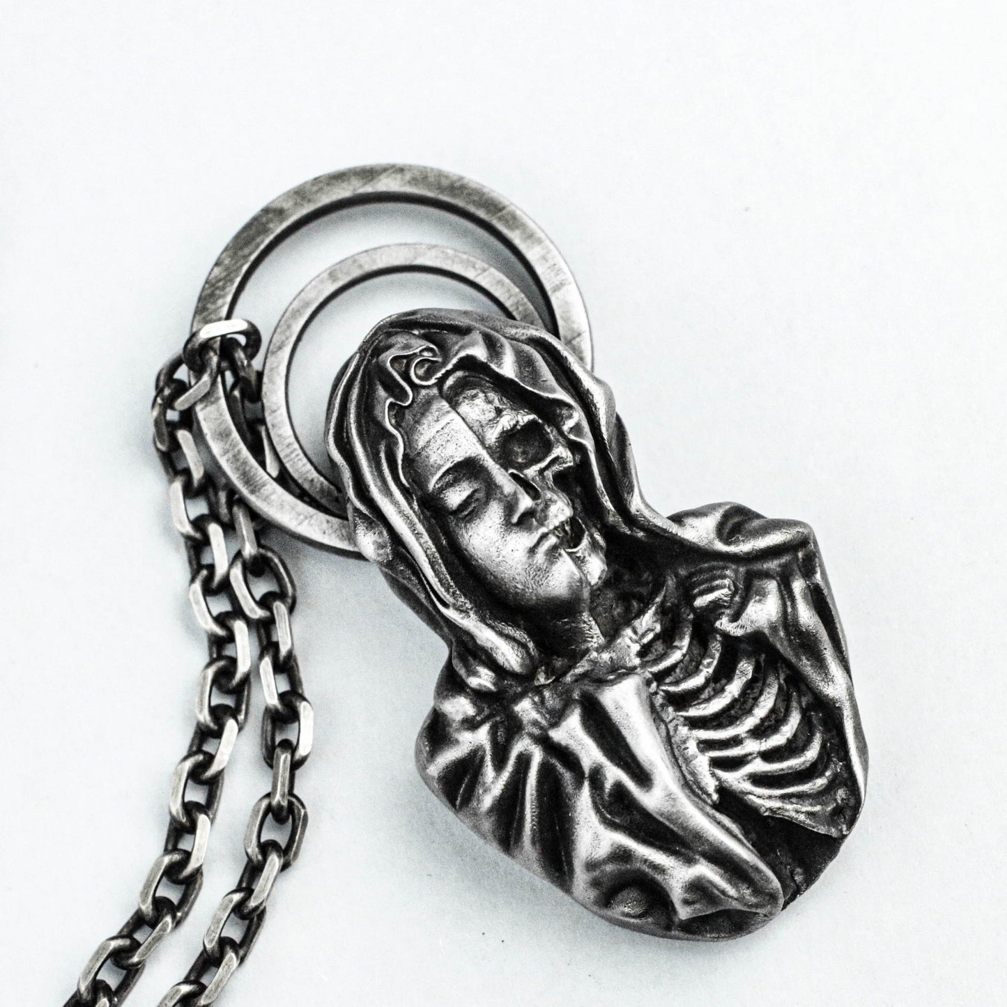 Virgin Mary 925 Sterling Silver, Angel Jewelry, Devil Skull Necklace, Christian Pendant, Brass Pendant, Auspicious Pendant