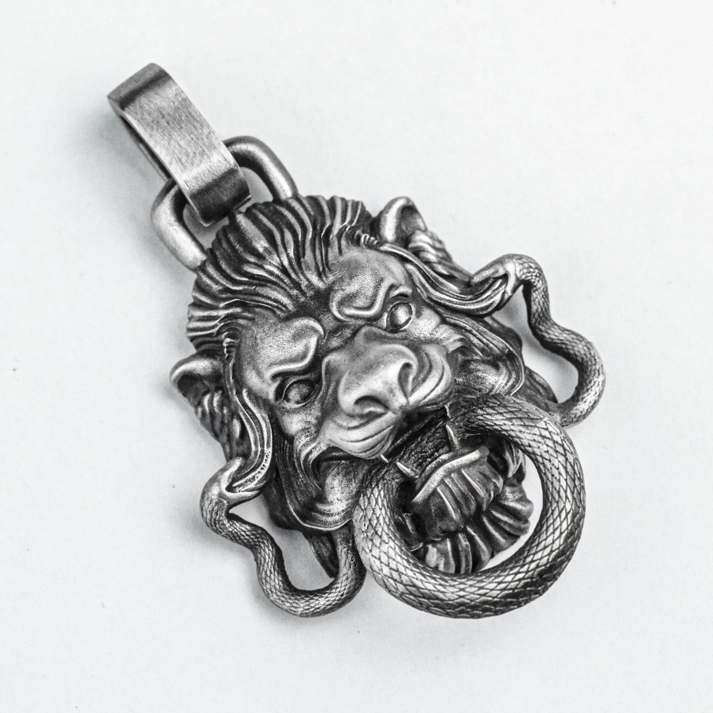 925 sterling silver necklace, evil god silver pendant, snake-biting lion brass pendant, Chinese Tang lion antique ethnic jewelry