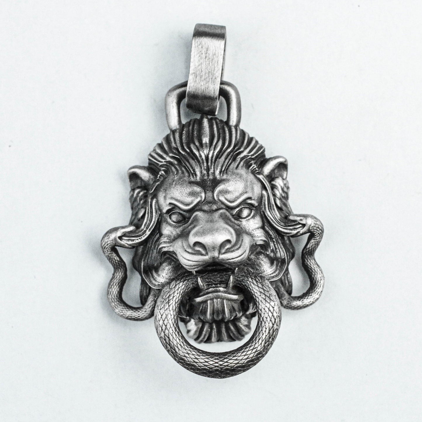 925 sterling silver necklace, evil god silver pendant, snake-biting lion brass pendant, Chinese Tang lion antique ethnic jewelry