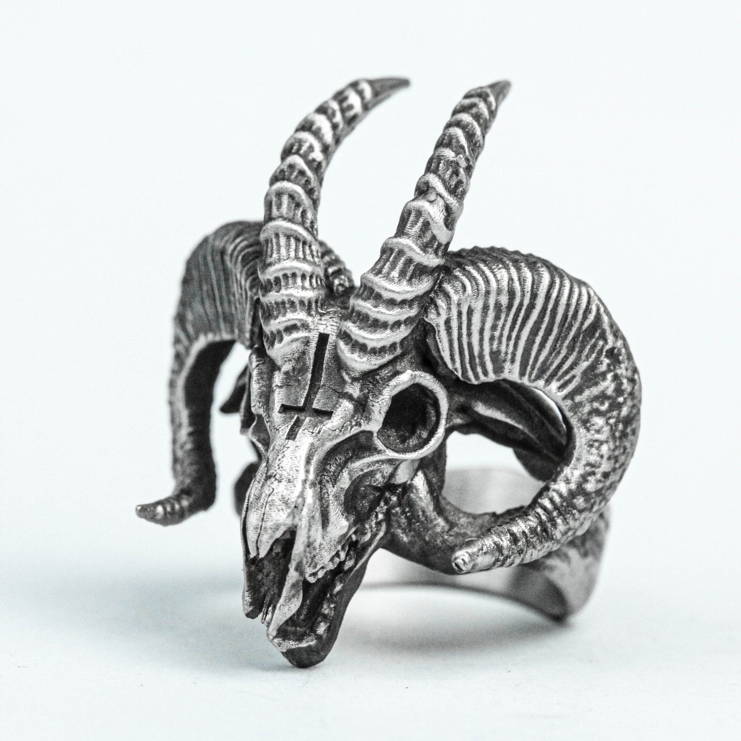 Textured 925 Sterling Silver Ring, Sheep Skull Silver, Monster Ring, Men's Ring Pentagram Ring Sheep Head Ring Sheep Zodiac Mascot