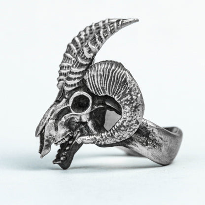 Textured 925 Sterling Silver Ring, Sheep Skull Silver, Monster Ring, Men's Ring Pentagram Ring Sheep Head Ring Sheep Zodiac Mascot