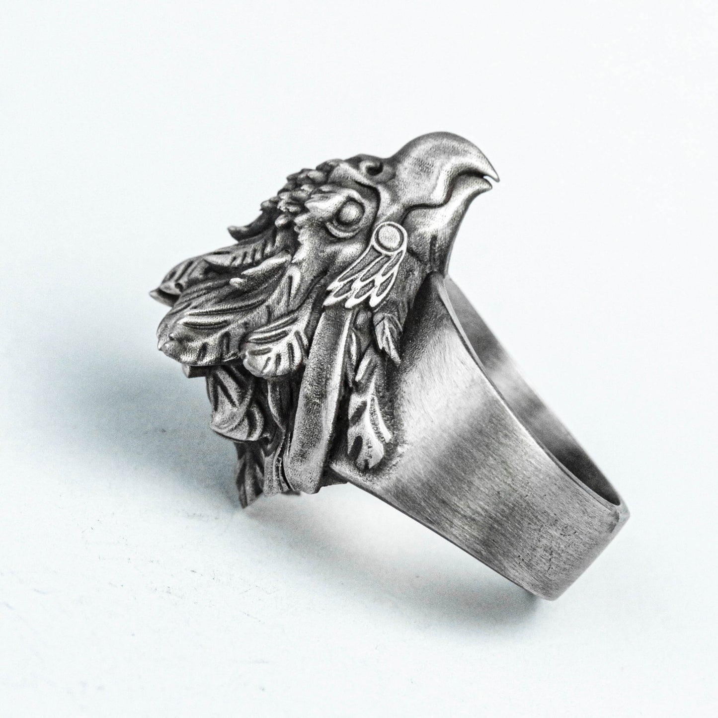 Hand Carved Jewelry, 925 Silver Divine Beast Silver Jewelry, Gryffindor Beast Ring, Gryphon Silver Ring, Eagle Brass Ring, Condor Charm