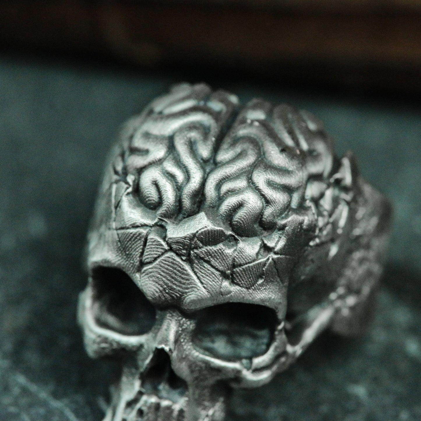 Brain Skull Silver Ring - Jawless Gothic Skull Ring - Sterling Silver Ring Gift Personality Unique