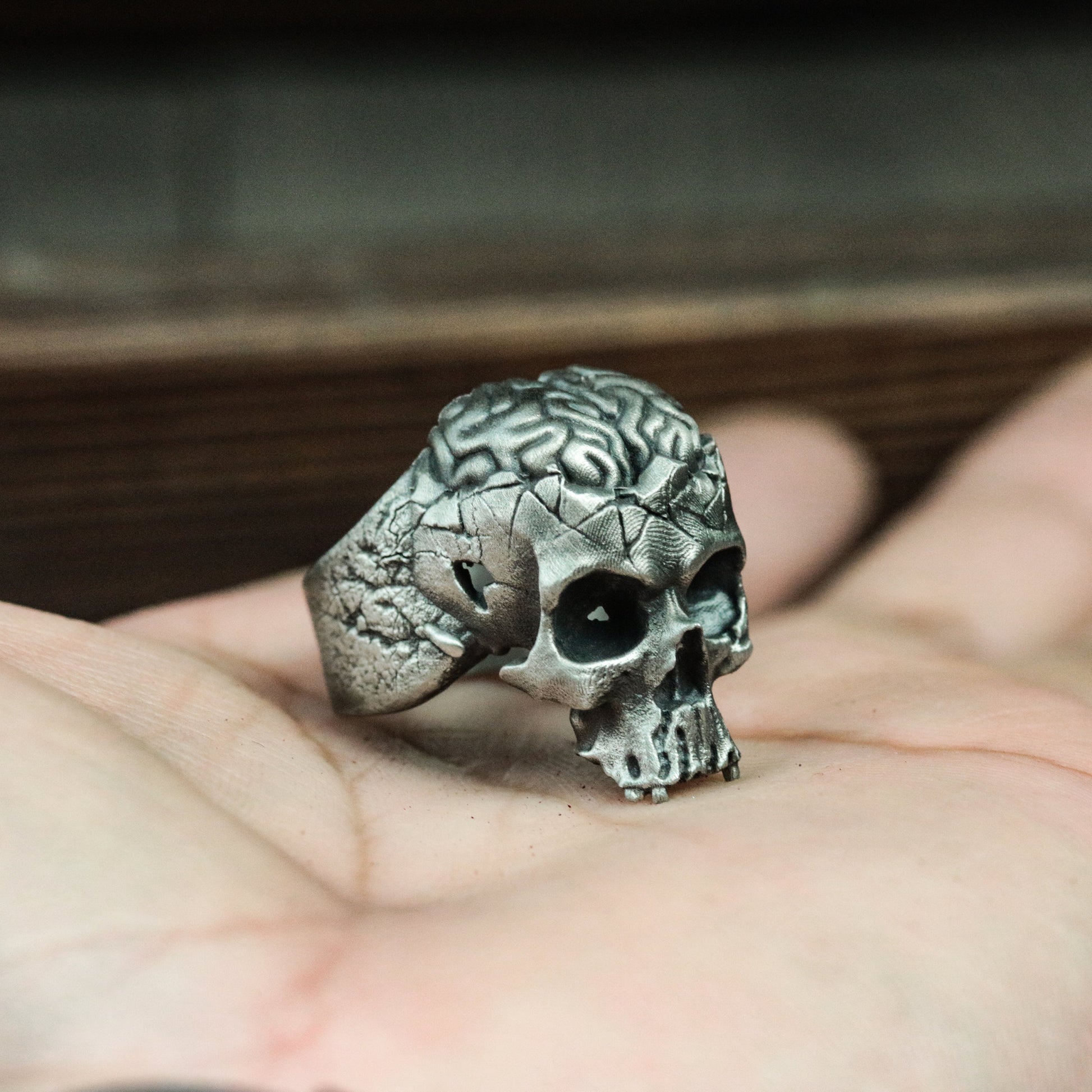 Brain Skull Silver Ring - Jawless Gothic Skull Ring - Sterling Silver Ring Gift Personality Unique - SATANHORN