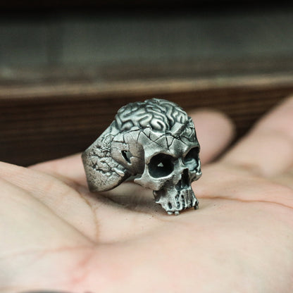 Brain Skull Silver Ring - Jawless Gothic Skull Ring - Sterling Silver Ring Gift Personality Unique - SATANHORN