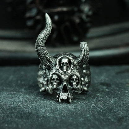 Three Eyes Skull Silver Ring - Jawless Gothic Skull Ring - Breathtaking Ring Gift Personalized - SATANHORN