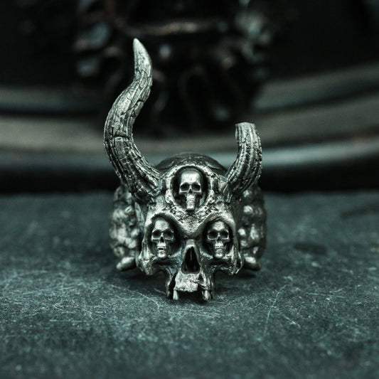 Three Eyes Skull Silver Ring - Jawless Gothic Skull Ring - Breathtaking Ring Gift Personalized