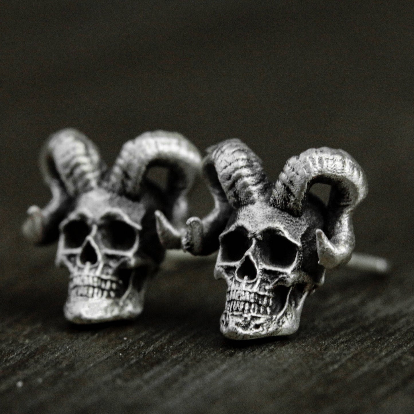 Satan sheep skull 925 silver earrings, Satan sheep skull silver jewelry, gothic ram gift, men's earrings - handmade