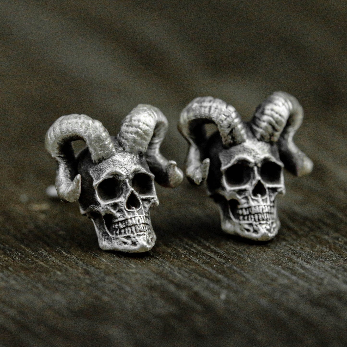 Satan sheep skull 925 silver earrings, Satan sheep skull silver jewelry, gothic ram gift, men's earrings - handmade