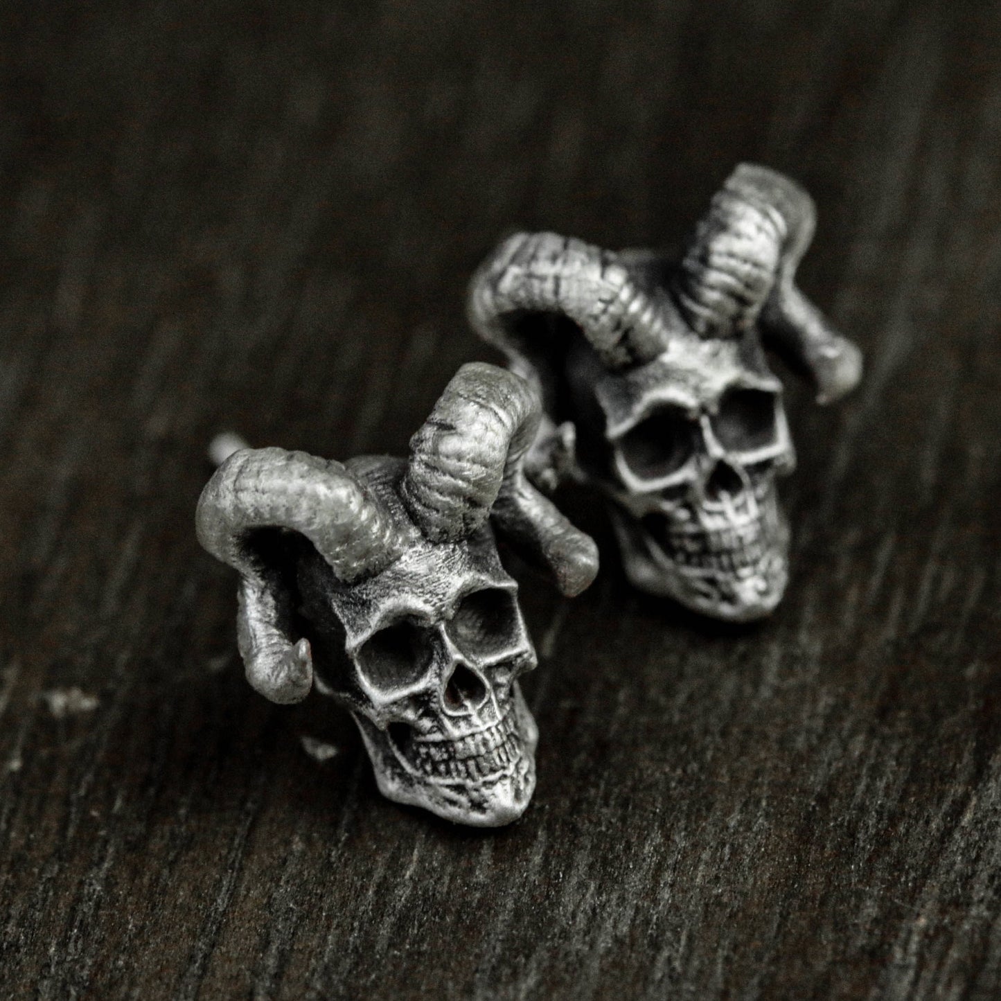 Satan sheep skull 925 silver earrings, Satan sheep skull silver jewelry, gothic ram gift, men's earrings - handmade