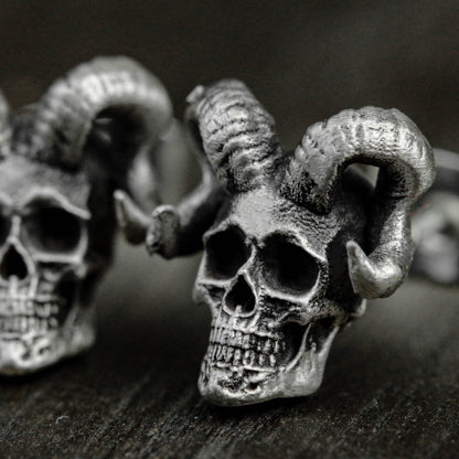 Satan sheep skull 925 silver earrings, Satan sheep skull silver jewelry, gothic ram gift, men's earrings - handmade