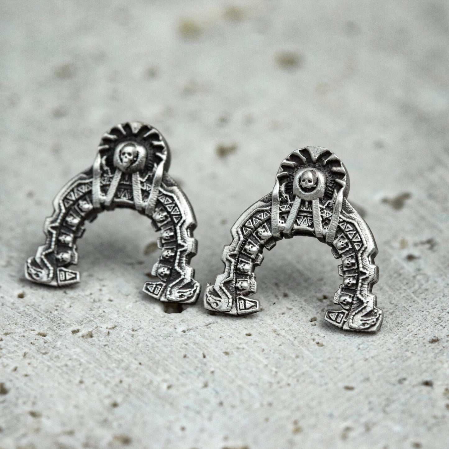 Tribal Skull 925 Silver Earrings, Gothic Silver Earrings, Skull Earrings, Gift for Him - Handmade