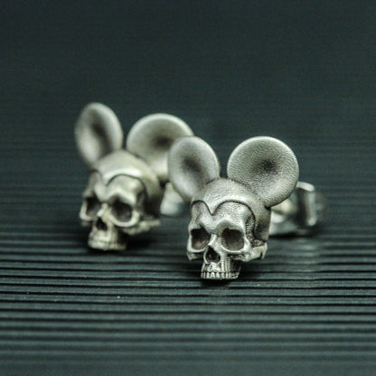 Duo-Circle Shadow Skull Earrings Big Ear Skull Animal 925 Silver Stud Fantasy Jewelry