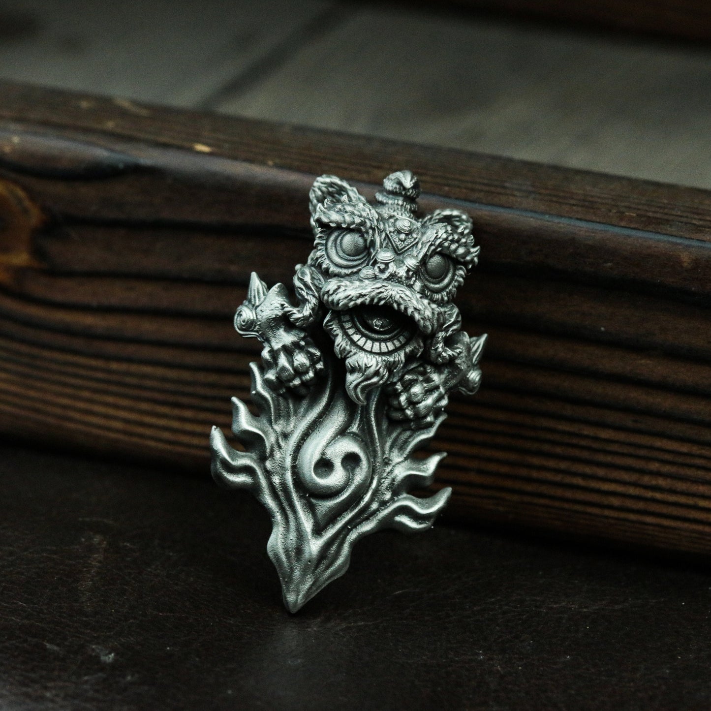 Chinese style lion 925 silver pendant necklace, lion dance on flame, lion head token pendant personalized lion dance gift