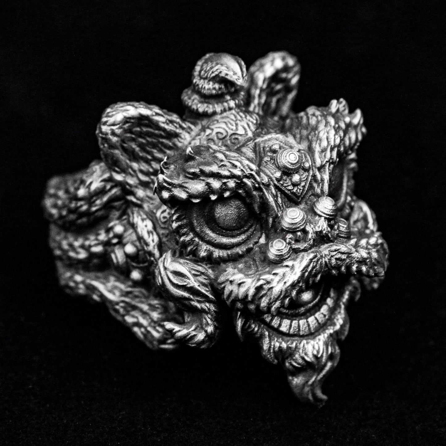 Chinese style silver jewelry Lion Tang lion Southern lion Mythical beast Ring Animal jewelry Auspicious objects King power accessories