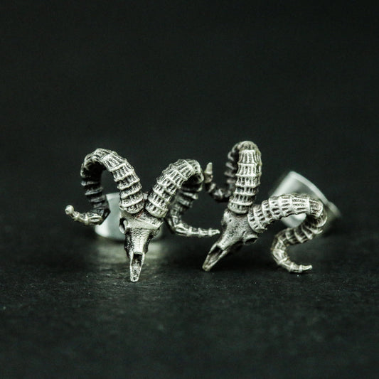 925 Silver Satan Gothic Earrings, Silver Skull Sheep Earrings, Gothic Sheep Head Animal Earrings - Handmade Jewelry