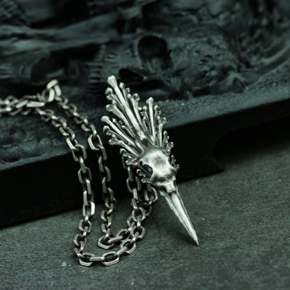 Dark Mystique 925 Silver Raven Skull Necklace - Totem Pendant Collection