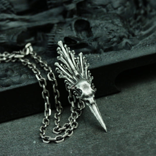 Raven Skull Sacrificial Silver Pendant Necklace-Game of Thrones-Dark Witch's Curse-Raven Sacrificial Totem Pendant