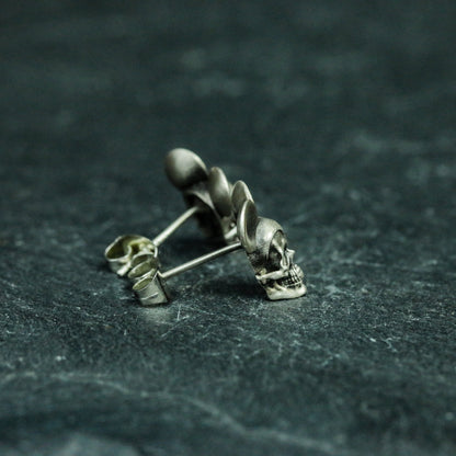 Artisan Shadow Rodent Skull Drop Earrings 925 Silver Big Ear Skull Fantasy Jewelry
