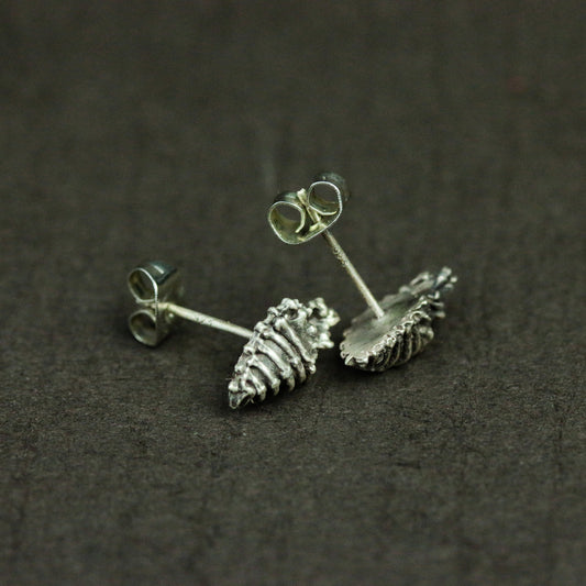 Skull Heart Sterling Silver Stud Earrings, Anatomical Jewelry, Heart Silver Jewelry, Human Organ Jewelry - Handmade