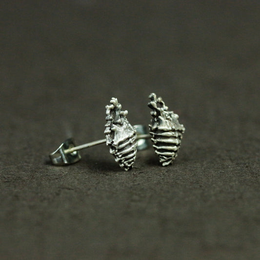 Skull Heart Sterling Silver Stud Earrings, Anatomical Jewelry, Heart Silver Jewelry, Human Organ Jewelry - Handmade