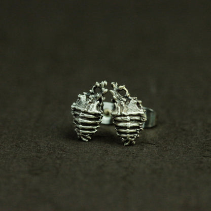 Skull Heart Sterling Silver Stud Earrings, Anatomical Jewelry, Heart Silver Jewelry, Human Organ Jewelry - Handmade