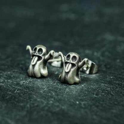 Ghost 925 Silver Earrings, Weird Undead Silver Earrings, Gothic Necro, Hip Hop Earrings - Handmade
