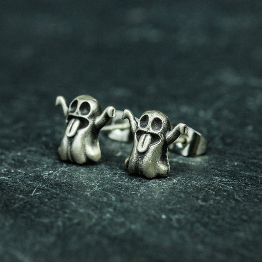 Ghost 925 Silver Earrings, Weird Undead Silver Earrings, Gothic Necro, Hip Hop Earrings - Handmade