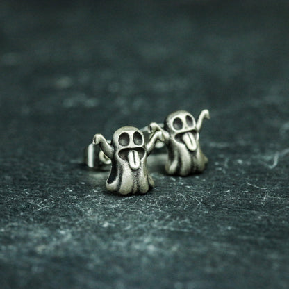 Ghost 925 Silver Earrings, Weird Undead Silver Earrings, Gothic Necro, Hip Hop Earrings - Handmade