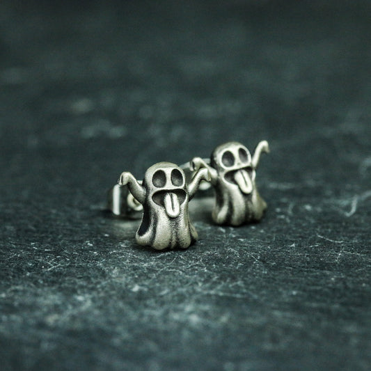 Ghost 925 Silver Earrings, Weird Undead Silver Earrings, Gothic Necro, Hip Hop Earrings - Handmade