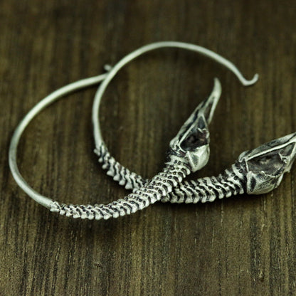 Crow Skull 925 Silver Earrings, Crow Skull Silver Jewelry, Animal Silver Earrings - Handmade
