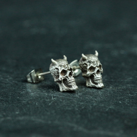 Gothic Skull 925 Silver Earrings, Demon Skull Silver Earrings, Personalized Undead Silver Jewelry - Handmade