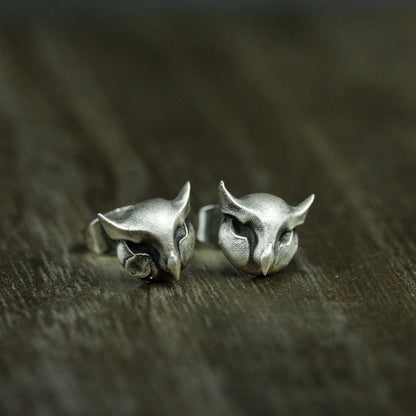 Owl 925 Silver Stud Earrings, Gothic Owl Silver Earrings, Eagle Skull Silver Jewelry Gift Stud Earrings - Gift for Him