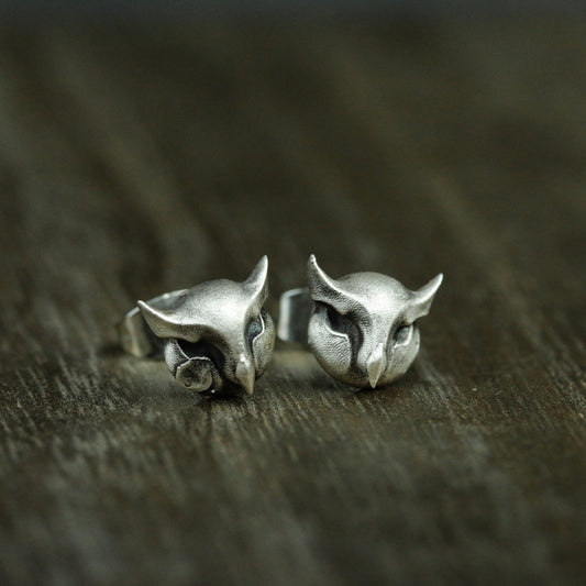 Owl 925 Silver Stud Earrings, Gothic Owl Silver Earrings, Eagle Skull Silver Jewelry Gift Stud Earrings - Gift for Him