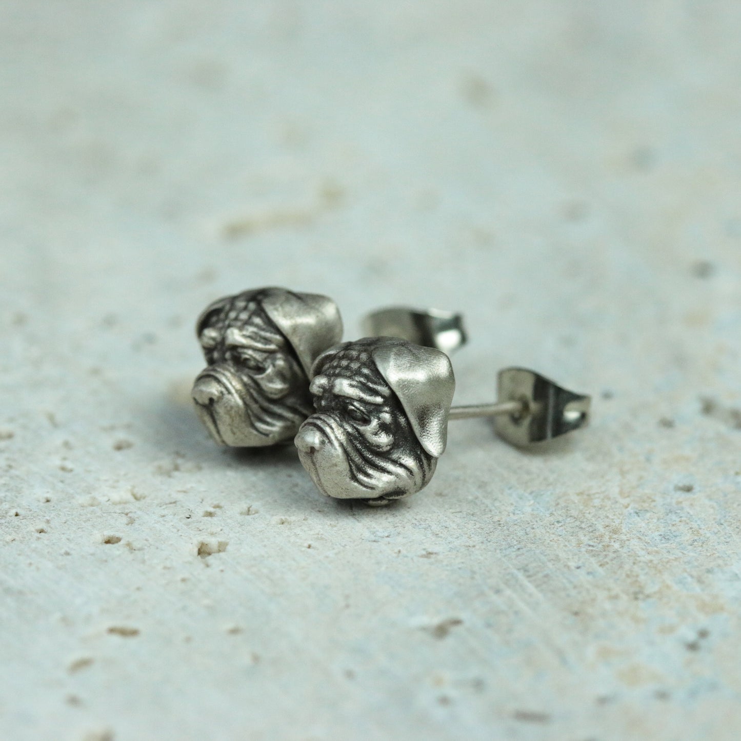 Shar Pei 925 Sterling Silver Stud Earrings, Silver Dog Handmade Jewelry Earrings, Pet Dog Personality Stud Earrings - Handmade