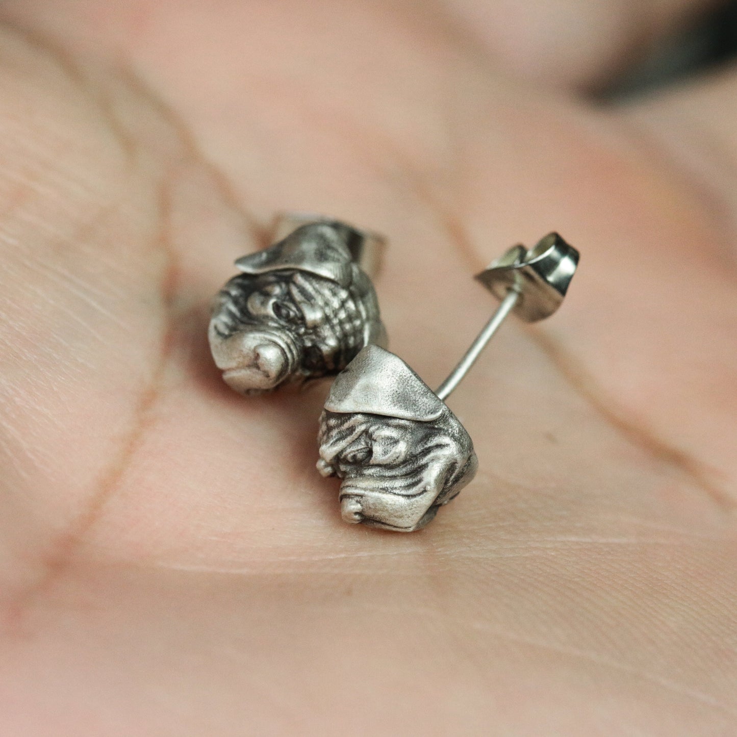 Shar Pei 925 Sterling Silver Stud Earrings, Silver Dog Handmade Jewelry Earrings, Pet Dog Personality Stud Earrings - Handmade