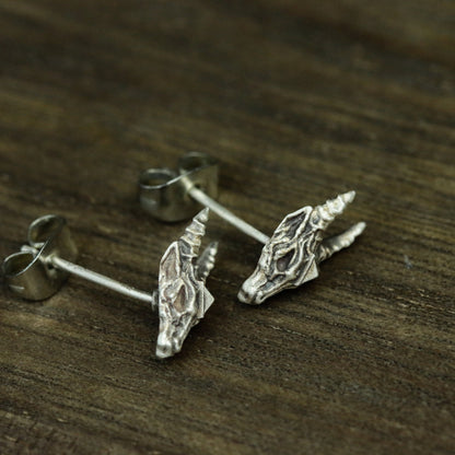 Skull Sheep Head 925 Sterling Silver Stud Earrings, Silver Sheep Jewelry Earrings, Gothic Skull Personality Stud Earrings - Gift for Him
