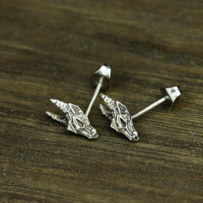 Skull Sheep Head 925 Sterling Silver Stud Earrings, Silver Sheep Jewelry Earrings, Gothic Skull Personality Stud Earrings - Gift for Him
