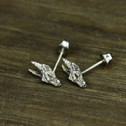 Skull Sheep Head 925 Sterling Silver Stud Earrings, Silver Sheep Jewelry Earrings, Gothic Skull Personality Stud Earrings - Gift for Him