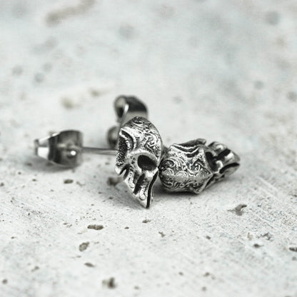 spartan warrior 925 silver earrings, spartan mask silver earrings, warrior mask jewelry, gift for him - handmade