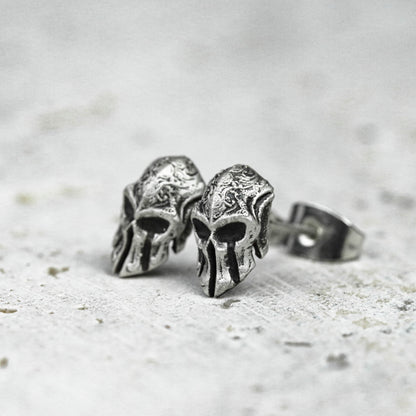 spartan warrior 925 silver earrings, spartan mask silver earrings, warrior mask jewelry, gift for him - handmade
