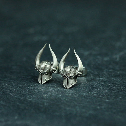 Warrior Mask 925 Sterling Silver Earrings, Spartan Mask Earrings, Medieval Armor Silver Jewelry - Handmade Gifts