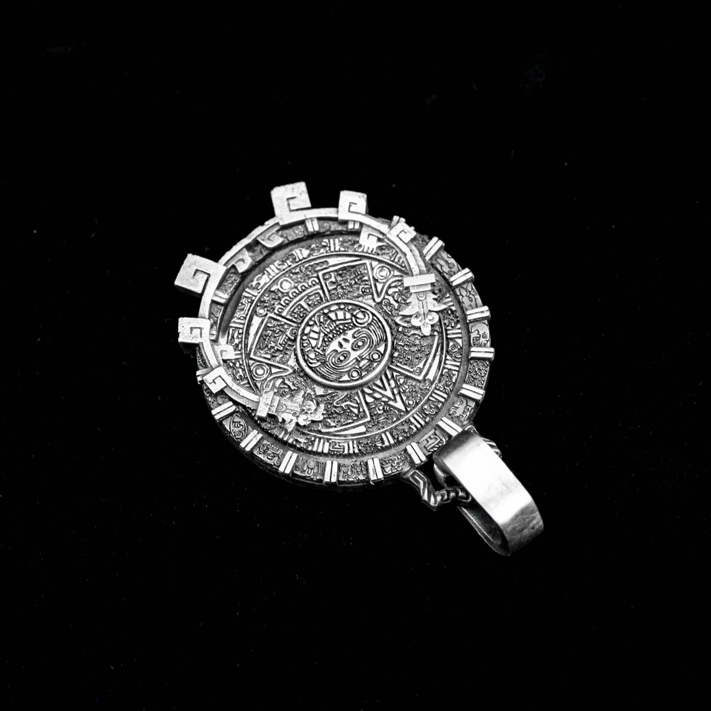 Original Mayan Silver Jewelry, Soul Mirror 925 Sterling Silver Pendant, Bone Carving 925 Sterling Silver Pendant, Charm Circle Charm