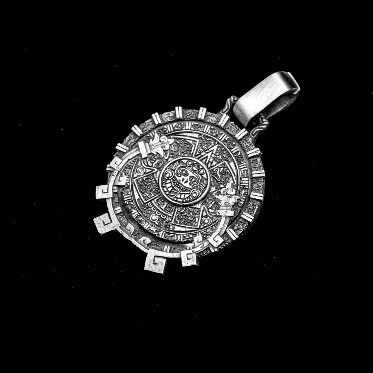 Original Mayan Silver Jewelry, Soul Mirror 925 Sterling Silver Pendant, Bone Carving 925 Sterling Silver Pendant, Charm Circle Charm