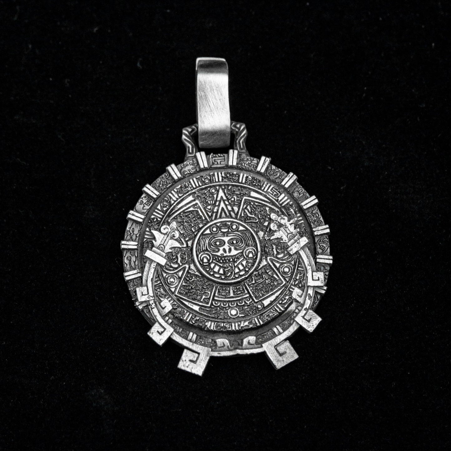 Original Mayan Silver Jewelry, Soul Mirror 925 Sterling Silver Pendant, Bone Carving 925 Sterling Silver Pendant, Charm Circle Charm