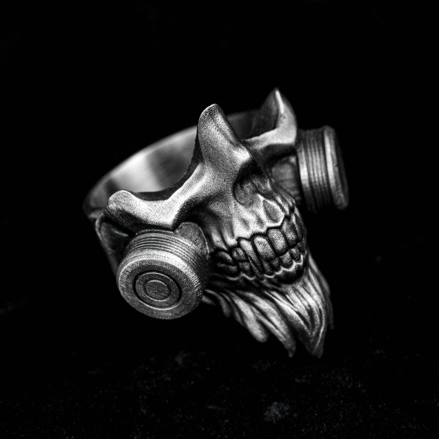 Gas biochemical mask ring, engraved silver ring, simple fashion jewelry, opening can be adjusted, bearded 925 sterling silver ring,