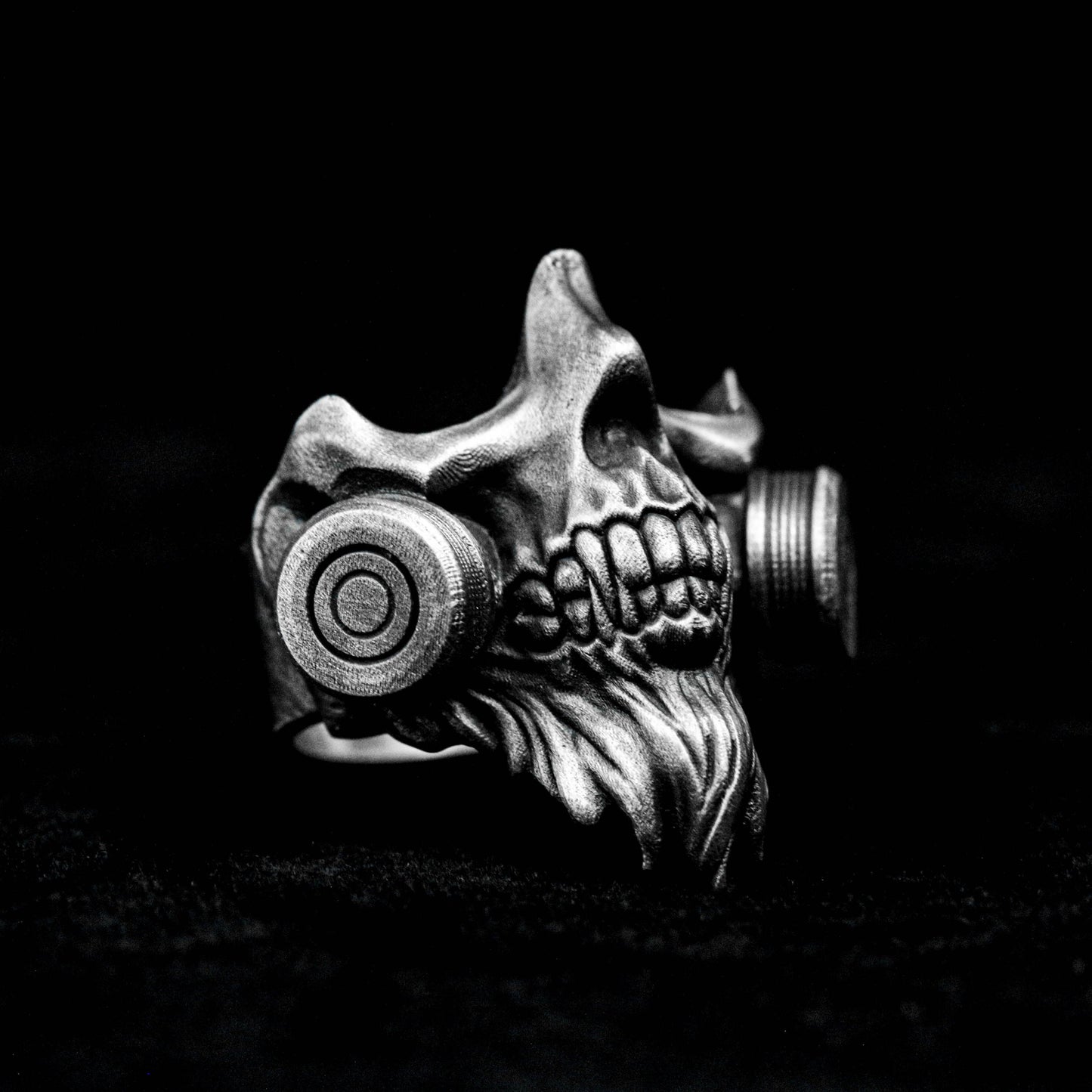 Gas biochemical mask ring, engraved silver ring, simple fashion jewelry, opening can be adjusted, bearded 925 sterling silver ring,