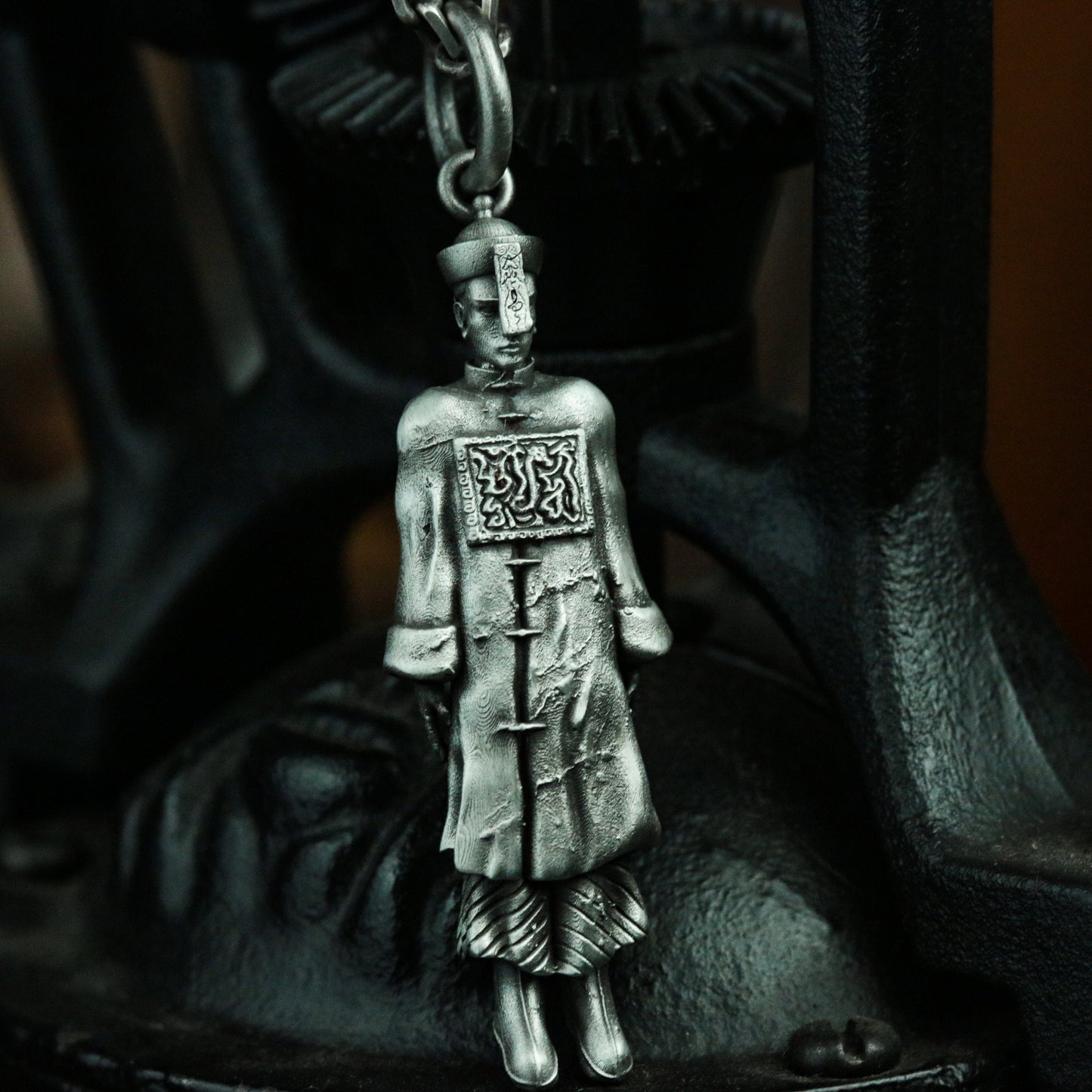 China Zombie 925 Silver Pendant Necklace, Asian Dead Ghost Charm Corpse, Zombie Ghost Personality Amulet Gift Silver Jewelry