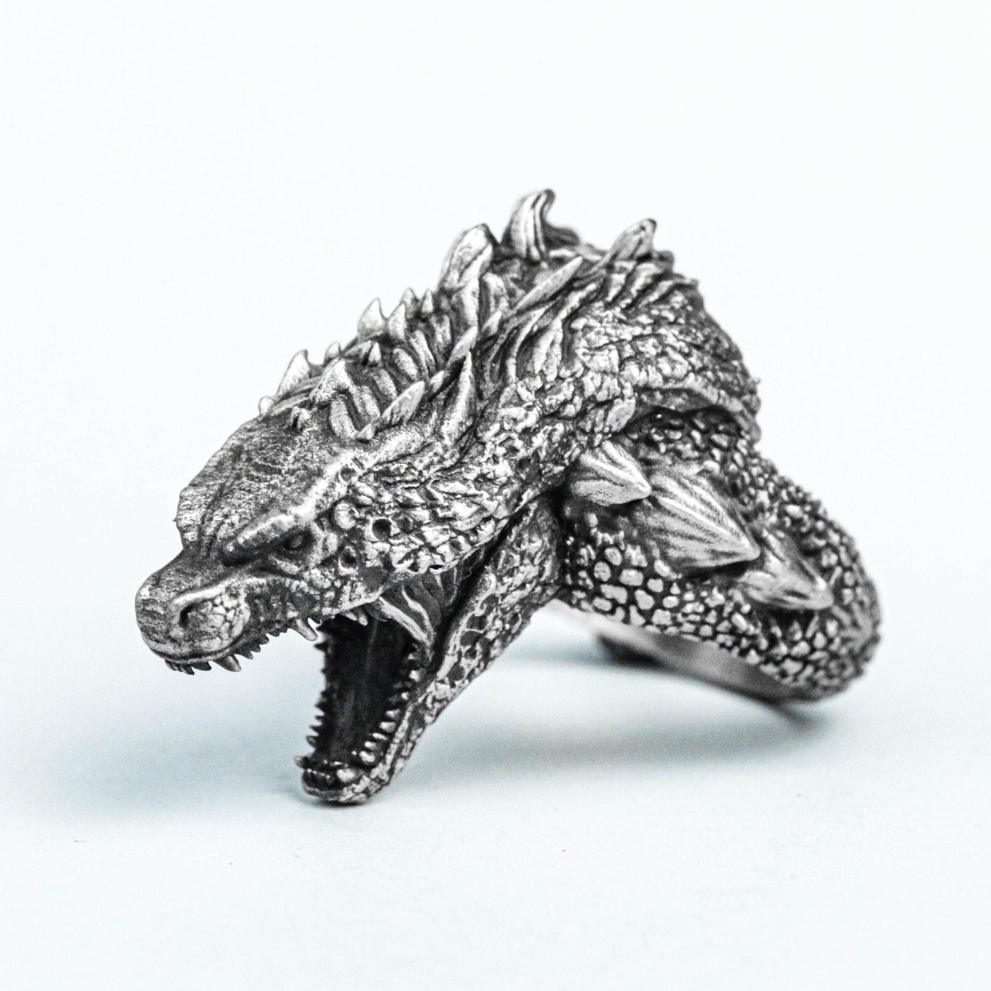 Godzilla Ring, Men's Ring, Textured 925 Sterling Silver Ring, Dinosaur Brass Ring, Roaring Alien Silver, Monster Ring,