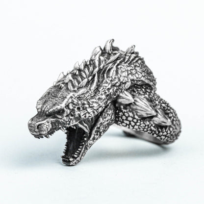 Tyrannosaurus Ring, Men's Ring, Textured 925 Sterling Silver Ring, Dinosaur Brass Ring, Roaring Alien Silver,